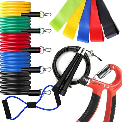 Kit 20 Peças Treino em Casa Elásticos Extensor Miniband Corda De Pular Profissional HandGrip Ajustáv