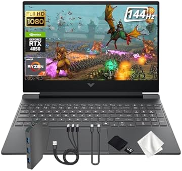 Victus 15 Gaming Laptop, AMD Ryzen 7 7445HS, GeForce RTX 4050, 16GB DDR5, 512GB PCIe SSD, 15.6" FHD 144Hz Display, Backlit Keyboard, Copilot, Fast Charge, Win 11, Silver, 1TB Docking Station Set