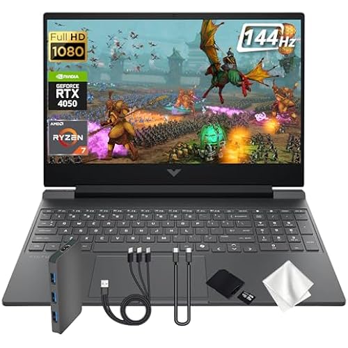 HP Victus 15 Gaming Laptop, AMD Ryzen 7 7445HS, GeForce RTX 4050, 16GB DDR5, 1TB PCIe SSD, 15.6" FHD 144Hz Display, Backlit Keyboard, Copilot, Fast Charge, Win 11, Silver, 1TB Docking Station Set