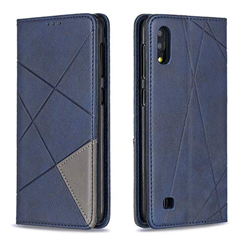 LuckyW Funda Samsung A10 Billetera, Carcasa Funda de Cuero para Samsung Galaxy A10 Estuche prismático Cartera con Soporte Plegable,Ranuras para Tarjetas,Cierre Magnético, Azul
