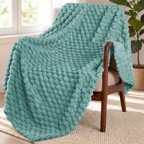 Image of Exclusivo Mezcla Extra Large Soft Fleece Throw Blanket, 50x70 Inches 3D Clouds Stylish Jacquard Throw Blanket for Couch, Cozy Soft Lightweight for All Season, Celadon Blanket | Extra Soft Fuzzy Plush Lightweight Throws, Cozy Fluffy Decorative Blankets for All Seasons, 50x70 Inches