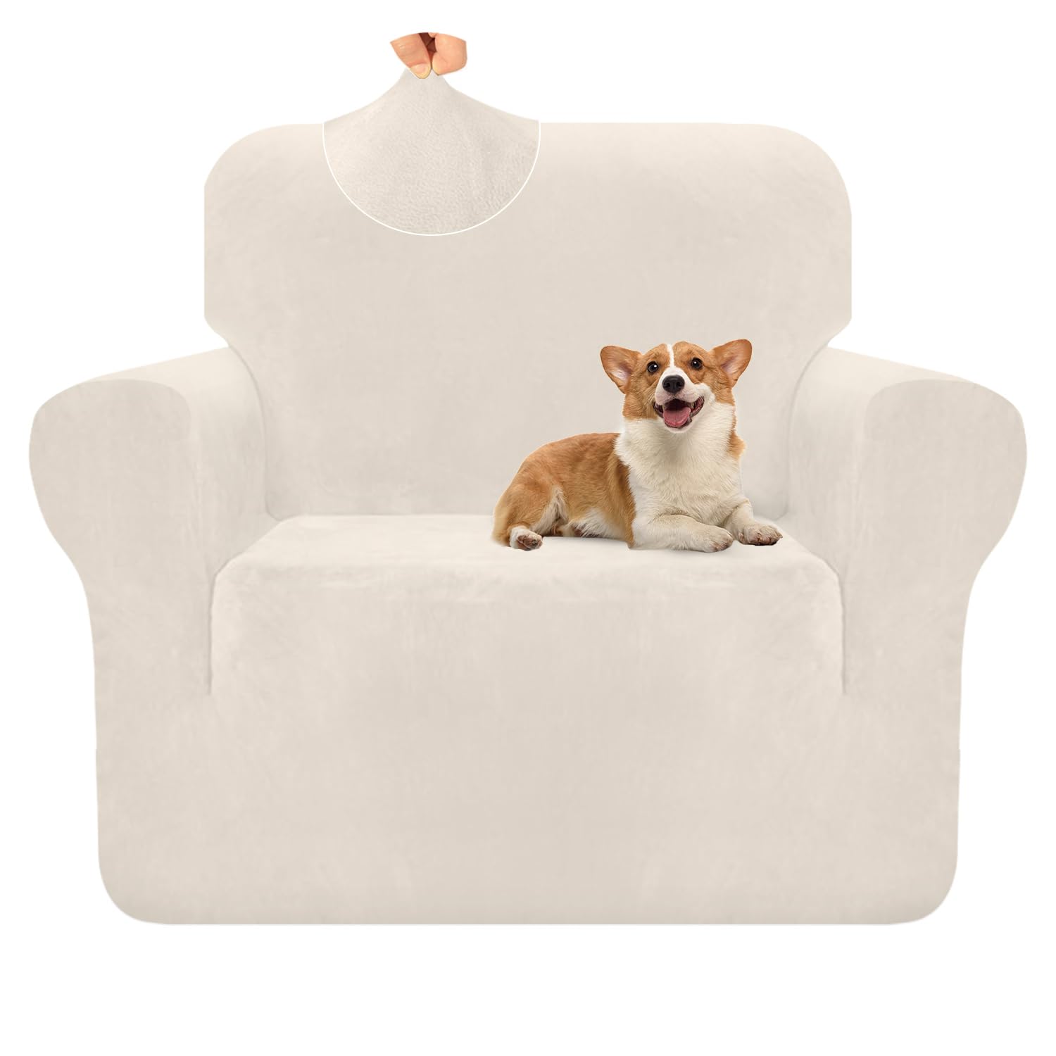 Granbest Premium Thicken Plush Velvet Armchair Cover High Stretch Couch Cover Super Soft Couch Slipcover Luxury Furniture Protector for Pets and Kids (1 Seater, Creamy White) — image 1