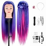 Styling Head, Hairdressing Training Mannequin Head - TwoWin Fantastic Colorful Manikin Cosmetology Doll Head, 100% Quality Synthetic Fiber Hair Hairdressing Training Model with Free Clamp