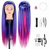 TwoWin Training Head 70cm Peluquería Head Cosmetología Maniquí Maniquí Muñecas Peinado con soporte(Azul + Morado)