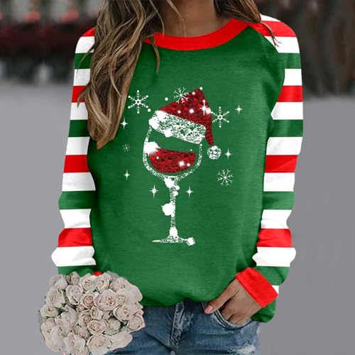 Sweatshirt femme de Noël imprimé pull ajusté vert pour offrir