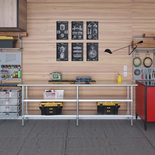 Image of AmGood Stainless Steel Work Table with 2 Shelves | NSF | Metal Utility Table (96 inch Long x 18 inch Deep)