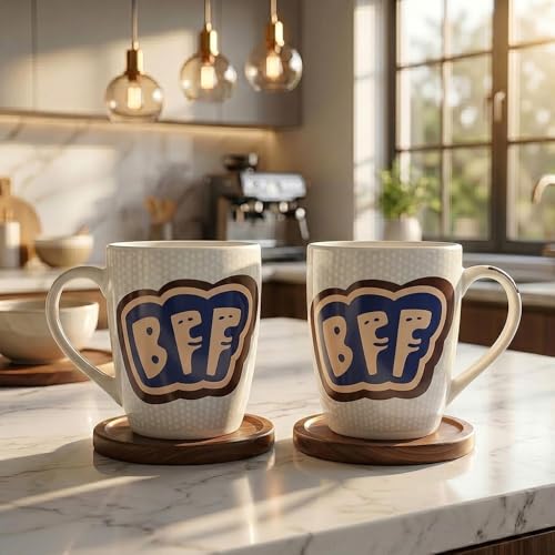 Image of U.P.C. U.P.C.Milk Mug Set of 2 | Ceramic & Bone China Coffee Milk Cups | Designer Printed Tea Coffee Mug Set | Large Capacity Milk Mugs | Microwave Safe Cup Set | Kitchen Drinkware