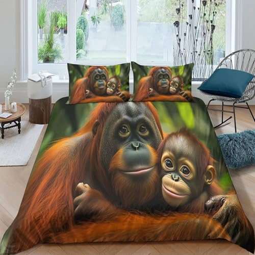 Parure de lit orang-outan effet 3D réaliste housse de couette simple en microfibre durable - 4