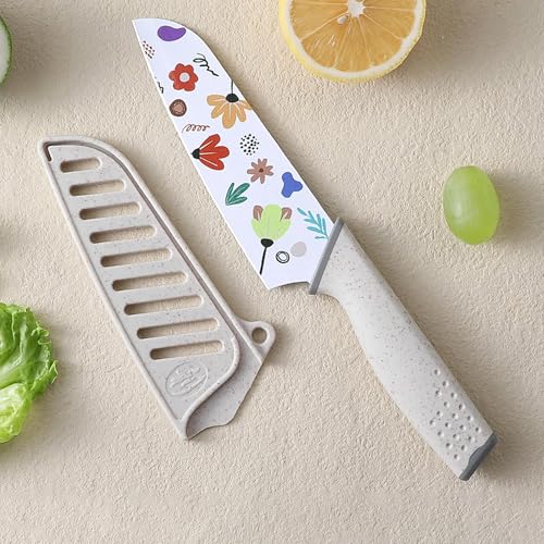 Image of UMAI Sharp Knife for Kitchen (7 Inch) Chef Knife | Chaku Knife | Printed Knife| Nife | Chopping Knife | Steel Kitchen Knife with Cover | Chopper Knife for Kitchen (Golden) (White)