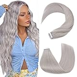 Hairro Tape In Hair Extensions Human Hair Real Hair Remy Tape Ins Glue In Hair Extensions Highlight Tape On Hair For Women 12 inch 40g 20pcs #GREY