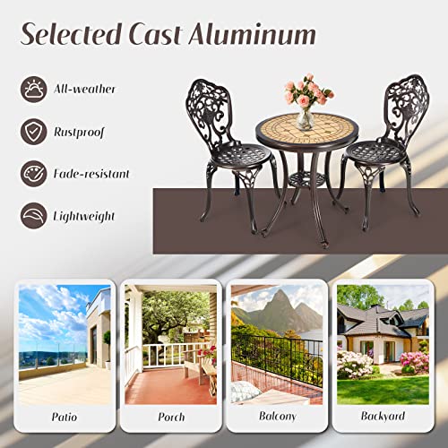 Tangkula 3 Pieces Patio Bistro Set, Cast Aluminum Outdoor Table And Chairs Set, Outdoor Round Bistro Table And Chairs Furniture For Porch, Balcony, Yard, Lawn, Poolside #TOP7
