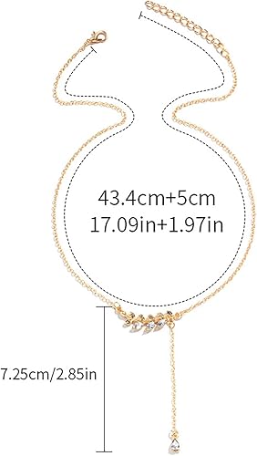 Miniatura 6 de Collar vintage de hoja de cristal con colgante de diamantes de imitación de oro, collar de lágrima de cristal, hoja de circonita en Y, collar de
