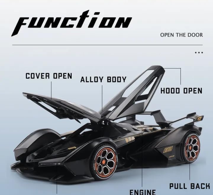 Image of Invite Enterprise Store 1:22 Lamborghini V12 Vision Gran Turismo Model Alloy Pull Back Toy car with Sound and Light for Kids-Multicolor