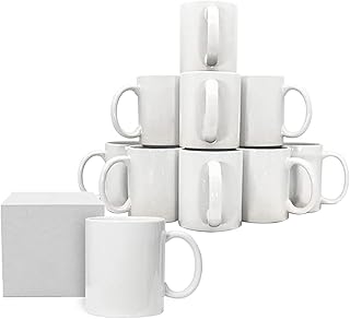 RelianceUK Pack of 12 Large Handle White Sublimation Mugs 11oz Heat Press Ceramic Coffee Cups, Plain Personalized Mugs for Christmas Gifting Comes with Smash Proof Gift Box