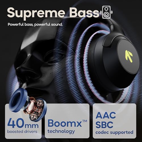 Image of GOBOULT Flex Over Ear Bluetooth Headphones with 80H Playtime, 40mm Bass Drivers, Zen ENC Mic, Type-C Fast Charging, 4 EQ Modes, Bluetooth 5.4, AUX Option, 60ms Low Latency, IPX5 (Pure Black)