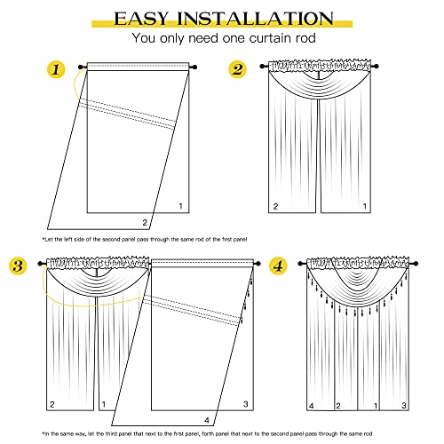 Nicetown Nursery Curtains For Kids Bedroom, Window Sheer Curtain All-In-One Set With 4 Panels And 2 Valances With Crystal Beads For Living Room, Dining Room, 55" Wide X 84" Long, Light Purple & White #TOP3