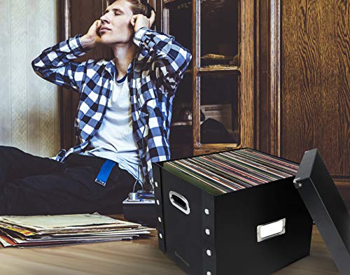 Image of Snap-N-Store 12 In Vinyl Record Box, LP Holder with Lid, Tie Dye | Collapsible crate holds up to 75 vinyl albums, snaps together for easy assembly, stylish shelf display