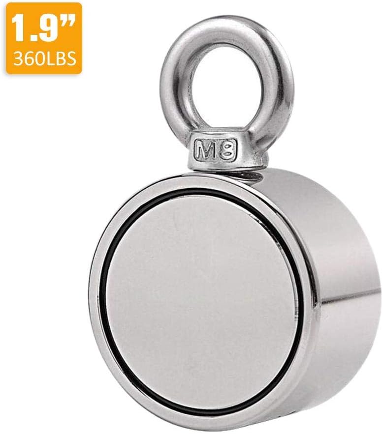 Nearthuk Strong Double-Sided Fishing Magnets Ring, 600 Lbs Strong Pulling Force Round Magnetic Hook For River Lake Fishing