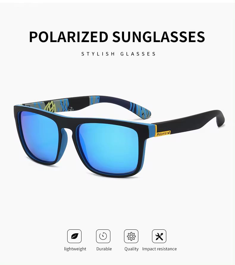 Image of POLARIZED UV400 Wayfarer Square Mirrored Sunglasses for Men Stylish | Rubber Coarted Frame | Metal Hinges | Casual & Sports UV Protected Anti Glare Branded Goggles for Man | Medium