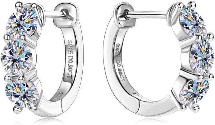 1 Carat Diamond Hoop Earrings for Women in Sterling Silver, D-Color VVS1,Romantic Valentine’s Day Gift for Women