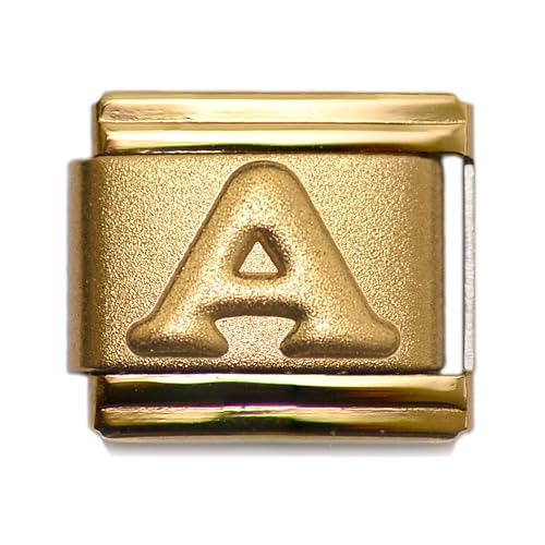 Dolceoro Alphabet A Letter Initial, 9mm Traditional Classic Type Italian Modular Charm Link - Satin *Stainless Steel