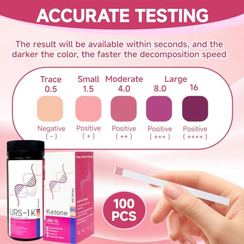 100 Bandelettes de Test de Cétone URS-1K pour Régime Cétogène et Low-Carb, Mesure Rapide et Précise de la Cétose dans l'Urine, Facile à Utiliser à Domicile – vue 6