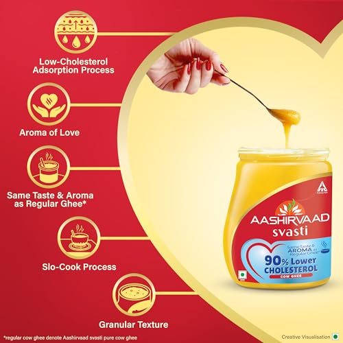 Image of Aashirvaad Svasti 90% Lower Cholesterol Ghee | Cow Ghee with Rich Aroma | Helps Manage Cholesterol - 500ml