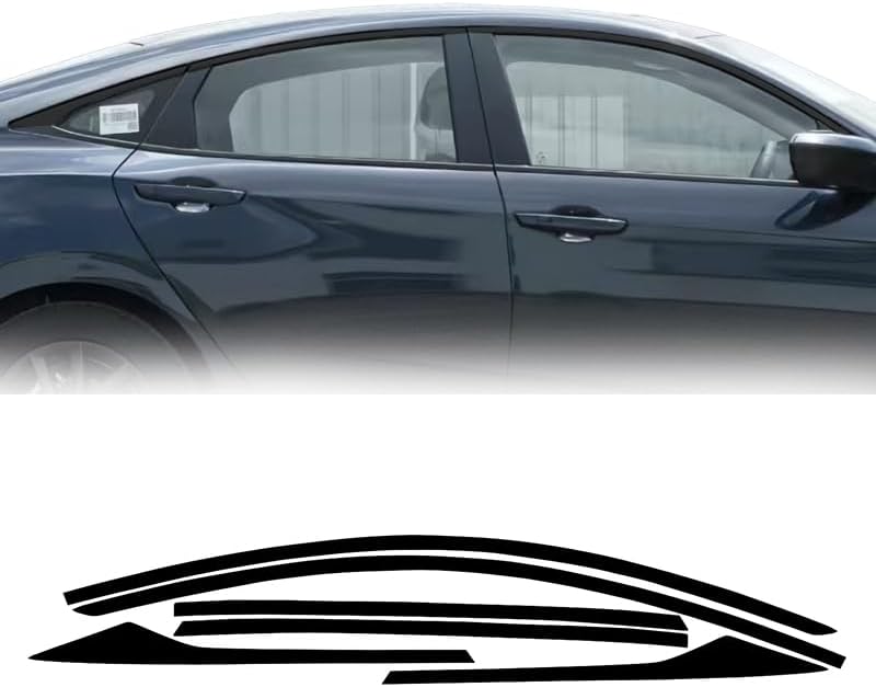 Chrome Side Window Delete Film for 2016-2019 Honda Civic - Pre-Cut Vinyl wrap - Gloss Black Easy Installation