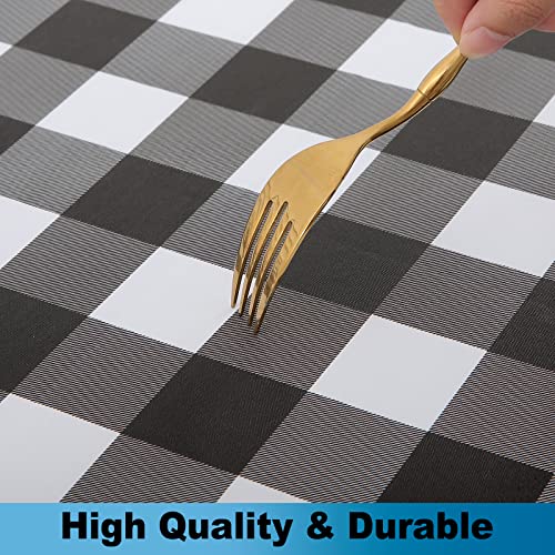 Smiry Round Table Cloth Cover, Elastic Waterproof Fitted Vinyl Table Covers For 36"-44" Tables, Flannel Backed Buffalo Plaid Tablecloth For Picnic, Camping, Indoor And Outdoor, Black And White #TOP5