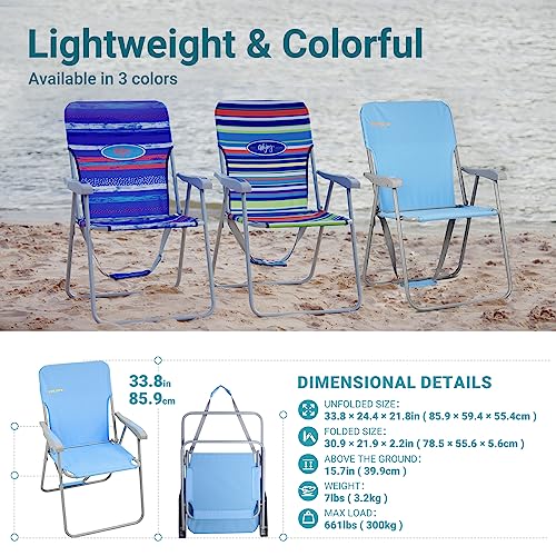 #Wejoy Folding High Back Beach Lawn Chair, Portable Lightweight Outdoor Compact Chairs With Hard Arms Shoulder Strap Pocket For Adults Outside Patio Camping Festival Sand,300 Lbs, Heavy Duty Chair #TOP1