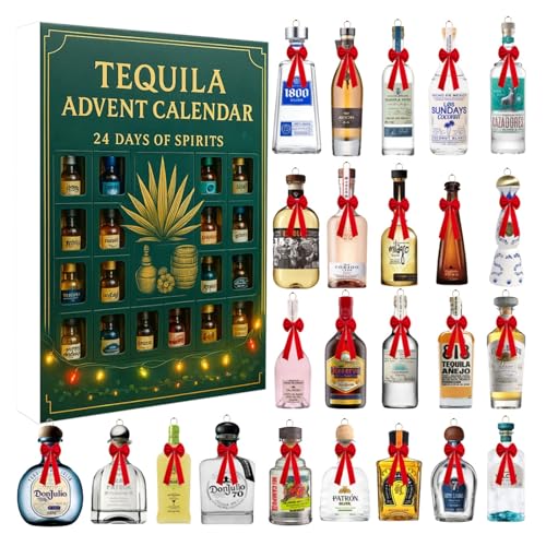 Tequila Advent Calendar,2025 Whiskey Advent Calendar,24 Days of Spirits to Christmas Countdown,2D Acrylic Christmas Tree Ornaments with 24 Wine Bottle Beer Spirits Calendars, Holiday Decor Gifts