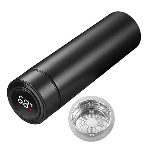 TAKEY水筒 500ml スマートボトル 魔法瓶 真空断熱 直飲み 蓋付き 温度表示 304ステンレス鋼 ボトル 保温 保冷 水洗い可 大容量 軽量 持ち運び便利 ビジネス アウトドア 黒 おしゃれ 温度計付き (23*6.5cm,(高級)ブラック)