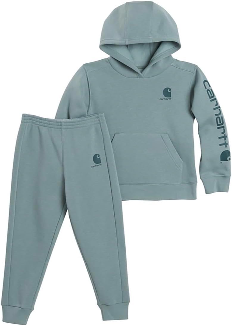 Carhartt Little Boys' or Girls 2-Piece Long Sleeve Sweatshirt and Fleece Pant Set | Patina (Med Green) | Unisex | Youth Size 6X