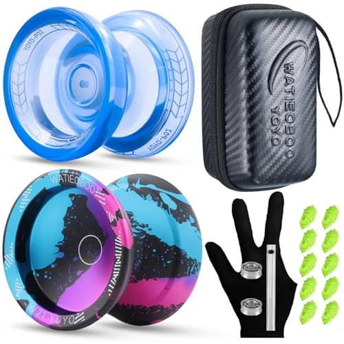 WATIEOBOO 2-Piece Yo-Yo Set - P02 Beginner PC & W21 Professional Metal yoyo Dual Mode (Responsive & Non-Responsive) Yo yo Top Top Finger Spin String Trick, YoYo Competition