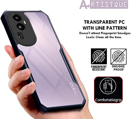 Image of A rtistque Clear Hard Transparent Acrylic Armor Anti-Drop Shockproof TPU Edge Back Cover Case for Reno 10 Pro Plus 5G - Black