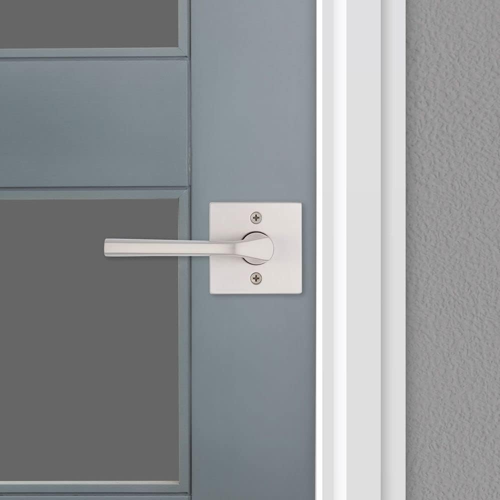 Kwikset Lisbon Dummy Door Handle, Single Sided Lever for Closets, French Double Doors, and Pantry, Satin Nickel Non-Turning Reversible Interior Push/Pull Lever