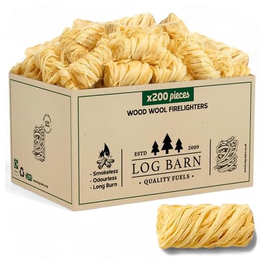 Holzwolle, natürliche Holzfeuer-Anzünder, umweltfreundlich, 200 Stück pro Packung, ideal zum Anzünden von Feuern in Öfen, Barbecue-Grills, Pizzaöfen und Räuchergeräte