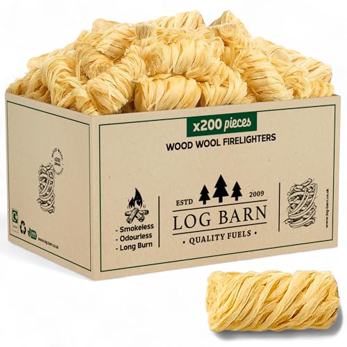 Log Barn Natural Firelighters Box of 200. Fire Lighters for Wood Burners, Pizza Ovens, Open Fires,...