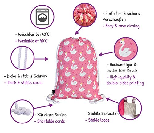 HECKBO® Schwan Gymtas voor dames en meisjes, met sponzen en harten (beide zijden), 40 x 32 cm, wasmachinebestendig… - Image 4
