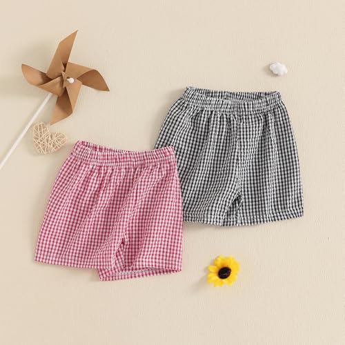 2-Pack Toddler Baby Boy Girl Gingham Seersucker Shorts Elastic Waist Check Shorts Summer Casual Short Pants Bottoms3