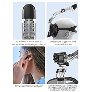 AKASO Schnorchelmaske Tauchmaske,180° Sichtfeld Halbgesichts Taucherbrille für Erwachsene und Kinder,Anti-Leckage/Anti-Fog-Spiegel/Faltbare Trockenschnorchel System, Kameraposition für Action Cam 6 Schnorchelmasken 51SlcyNoumS. SS300 【Lässt Sie Leichter Atmen】Die verbesserte Schnorchelset Erwachsene ein vollständig trockenes oberteilsystem, die Länge des Atemschlauch wird verkürzt und der Durchmesser wird vergrößert, dann wird das Abgas schneller abgelassen und ist die Atmung sanfter.
【Anti-Fog Ultraklares】Getrennte Ein- und Ausatemkanäle verhindern das Beschlagen. Halbgesichts Taucherbrillen besteht aus einer flachen Linse aus hochauflösendem PU-Harz, die Ihnen ein hochauflösendes und breiteres Sichtfeld unter Wasser bietet.
【180° Sichtfenster】Ich betrachte den gesamten Blick auf den 180 Grad tiefen Ozean und genieße eine vollständigere Unterwasserwelt. AKASO Tauchmasken für Erwachsene können Sie mühelos durch Ihren Mund oder Ihre Nase zu atmen, während Sie schnorcheln.