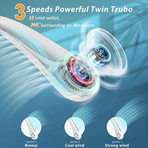 Image of Portable Neck Fan, Hands Free Bladeless Cooling Personal Fan,3 Speeds Adjustment, Headphone Design, Rechargeable, USB Powered Fan for Home Office Travel Sports Outdoor Indoor White (A88)