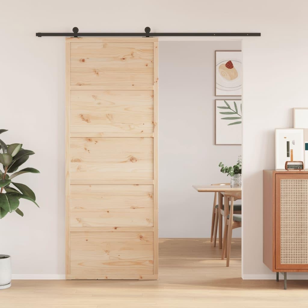 vidaXL Puerta de Granero Corredera en Madera Maciza de Pino 80x208 cm para Baño y Hogar