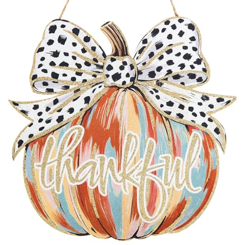 Yalikop Fall Decorations for Home Wooden Bow Pumpkin Hanger Welcome...