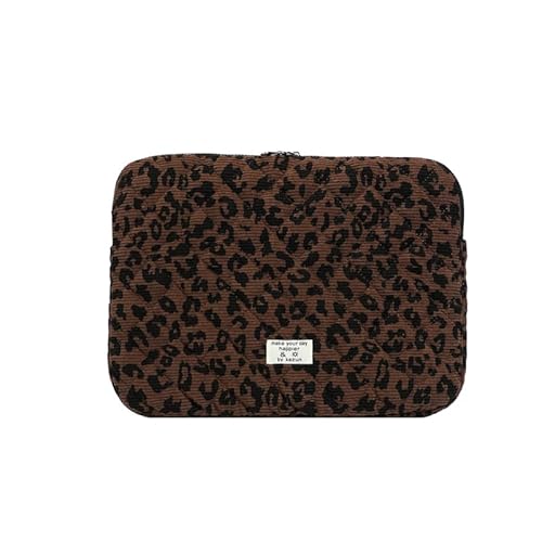 HICARRY Puffy Laptop Hülle für 11 13 15 Zoll Laptop, Cord Süße Leopard Laptoptasche Kompatibel mit MacBook Air/Pro Retina, Laptop Sleeve Case mit Schleifenmuster Damen Mädchen Leo Tasche