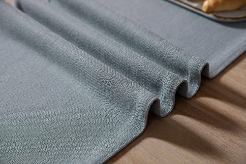 Image of ZeeMart Burlap Style Farmhouse Table Runners 90 Inches Long, Dusty Blue Rustic Woven Dining Table Runner for Everyday Use, 14x90 Inches, Light Dusty Blue