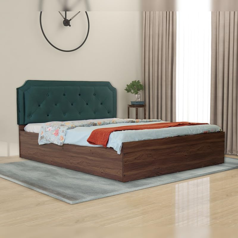 Image of Amazon Brand - Solimo Bed | 1 Year Warranty | Double Bed, Queen Size, Citta Premium Upholstery, Comfortable Seating Height Bed, Non-Woven Base & 3mm MDF, Walnut Colour (Melamine Finish)