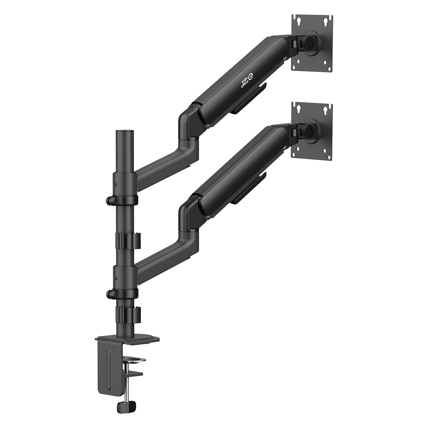 Supporto per 2 monitor Ergo Office (17-32 pollici), doppia molla a gas, VESA 75 x 75, 100 x 100, 2 x 10 kg, regolazione in altezza, rotazione, inclinazione, montaggio sul piano del tavolo (nero)