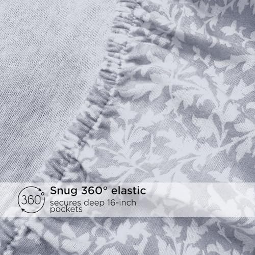 Image of Briarwood Home Printed Flannel Sheet Set, 100% Natural Cotton, Soft, Warm & Deep Pocket, Advanced Nano-Tech Making it Resistance to Pilling; Brushed 6 Times for Softness (La Folia Grey, Queen)
