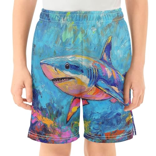 DOMIKING Colorful Shark Kids Shorts Pull-on Boys Shorts with Elastic Waist Casual Athletic Pants for Playwear Outdoor Summer2